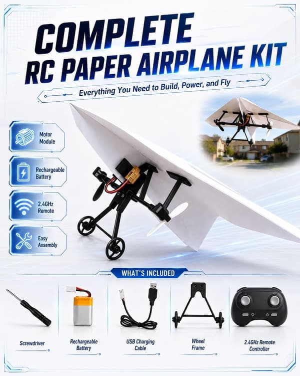 RC Paper Airplane Motor Kit DIY Model Airplane Starter Kit with Gyro Stabilizer Dual Propellers Foldable Electric Remote Control 2pcs Set