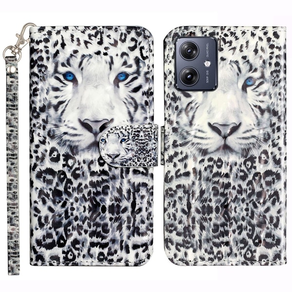 For Motorola Moto G14 5g Telefon Etui Pung Læder 3d Mønster Folio Cover Leopard