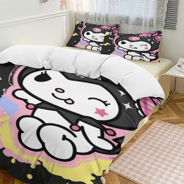 v1470 Kuromi Täcke Set Tjockt Mjukt 3 Delars Sängklädesset Året Runt Täcke med 2 Örngott för Vuxna Kvinnor Flickor Tonåringar Hem Rum Inredning io1470 135x200cm 53x78in