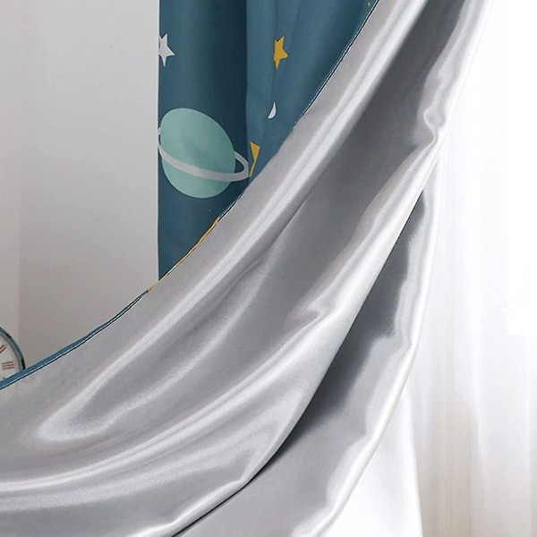 2 st blå planetgardiner, mörkläggningsgardiner för barn, polyester mörkläggningsgardiner tecknad blå planeter sovrumsgardiner för sovrum, barnrum