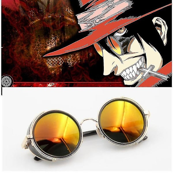 Anime Hellsing Alucard Cosplay -rekvisiitat Vampyyrinmetsästäjän lasit Oranssit Miesten ja naisten aurinkolasit
