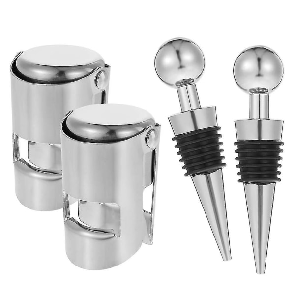 4 stk. flaskepropper i rustfrit stål, champagnepropper, vinpropper, genanvendelige flaskepropper, vinpropper