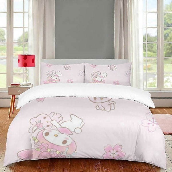 v498 Diez rosa min kaninmelodi påslakanset 3D-tryckt täcke med 2 örngott för barn flickor mjukt mikrofiber 3-delars sängklädesset - hello cat Kitty 200x200cm 78x78in