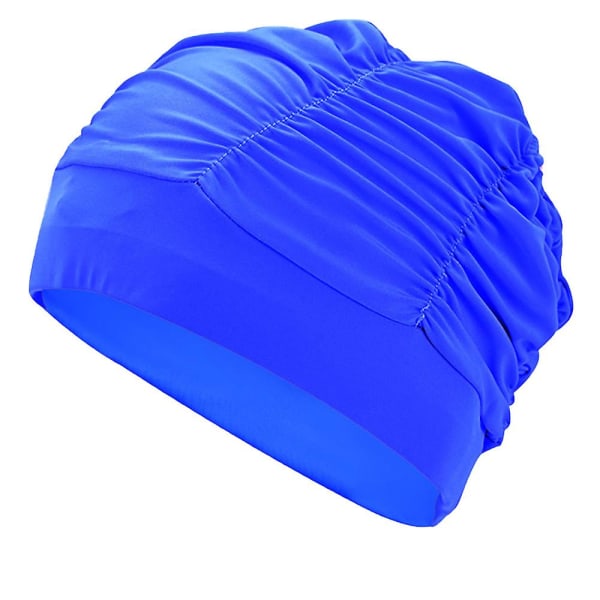 Swimming Caps For Women Swimming Nylon Cloth Pleated Swim Cap For Long Hair Large High Elastic Bathing Cap Swim Hats Blue