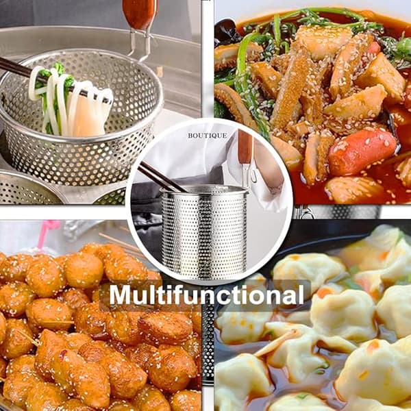 Mikroperforeret pastakurv i rustfrit stål, net-si til mad, dumplings og nudler
