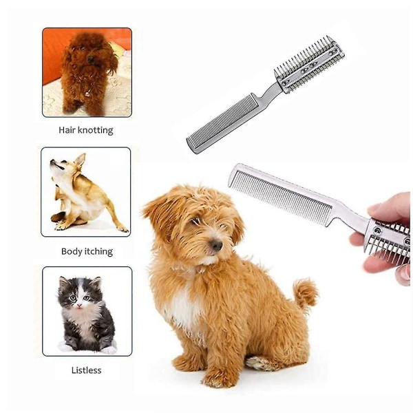 2 stk. Razor Comb til hunde, kæledyrshårformer, Razor Comb, hårtrimmer, kam med blade, Razor Comb, dobbeltsidet fjernelse