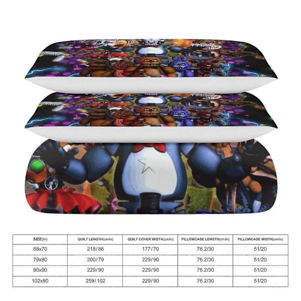x194 Five Nights At Freddy'S Dynebetræk i Mikrofiber Sengelinned Sæt 3D Printet Letvægts 3 Dele Dynesæt, 1 Dynebetræk og 2 Pudebetræk 135x200cm 53x78in