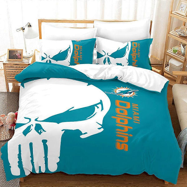 v5213 Sängkläder Miami Dolphins 3 Delars Påslakanset Örngott Andningsbart Sängklädesset Sängkläder IU5213 135x200cm 53x78in
