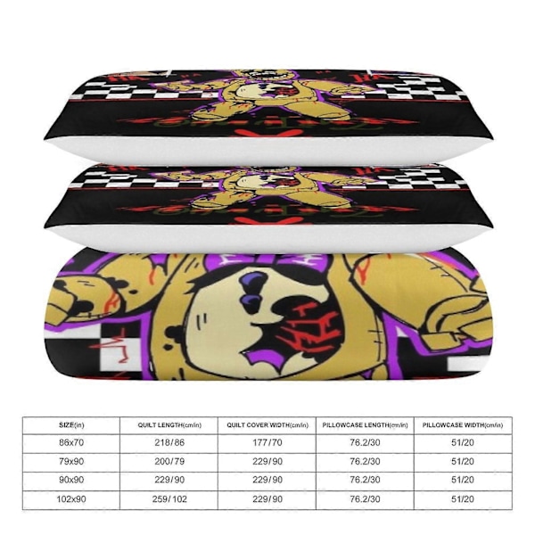 x249 Five Nights at Freddy's Dynetrekk Mikrofiber Sengetøy Sett 3D Trykt Lettvektig 3-delt Dynesett, 1 Dynetrekk Og 2 Putetrekk 240x260cm 94x102in