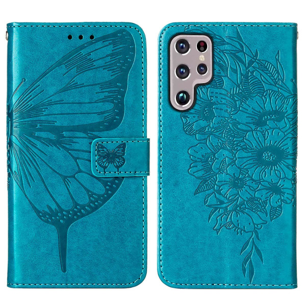 Kompatibel med Samsung Galaxy S23 Ultra 5g Flip Case Cover Premium Läder Prägling Magnetisk Blue