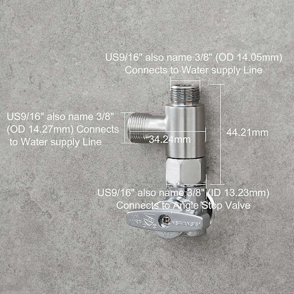 T-kobling for toalettvannforsyning, rustfritt stål, splitter 3/8\" x 3/8\", børstet nikkel, SBA020C -