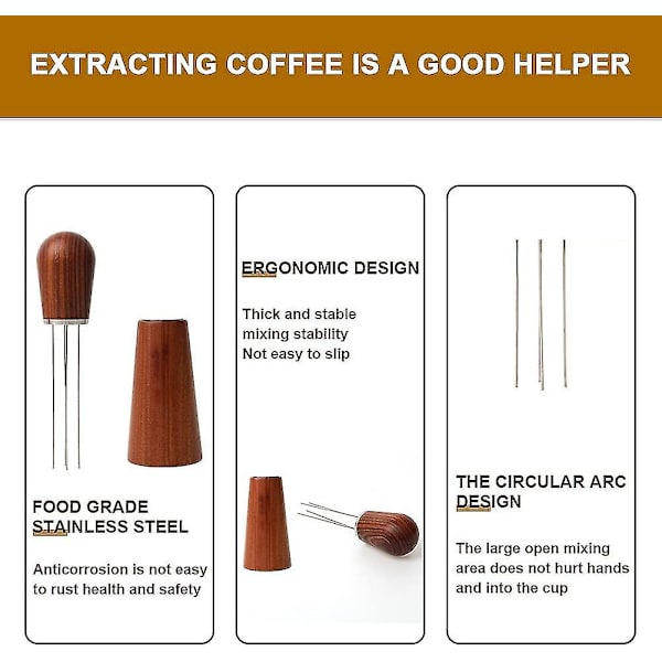 Espressokaffeomrörare, Naturligt Träkaffeomrörningsverktyg Med Stativ, Rostfritt Stål Kaffeomrörare Nåldispenser För Espressodispensering (b) Hy
