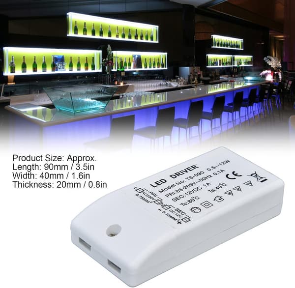 Sylvania LED Dimbar Driver Gu5.3 12V LED Driver ABS LED Driver 12W 12V DC 1A Strømtransformator LED Lampe Driver Strøm AC 85 265V