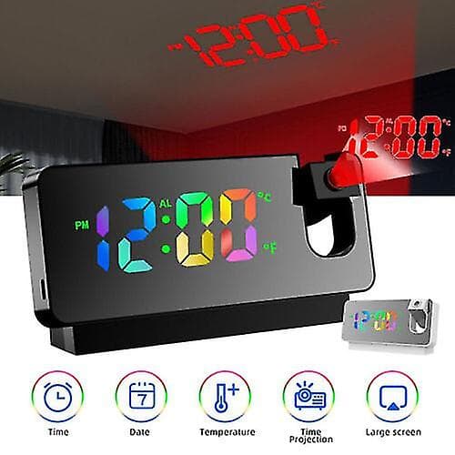 Led Smart Digital Väggklocka Projektion Temperatur Projektor Lcd Display Tid