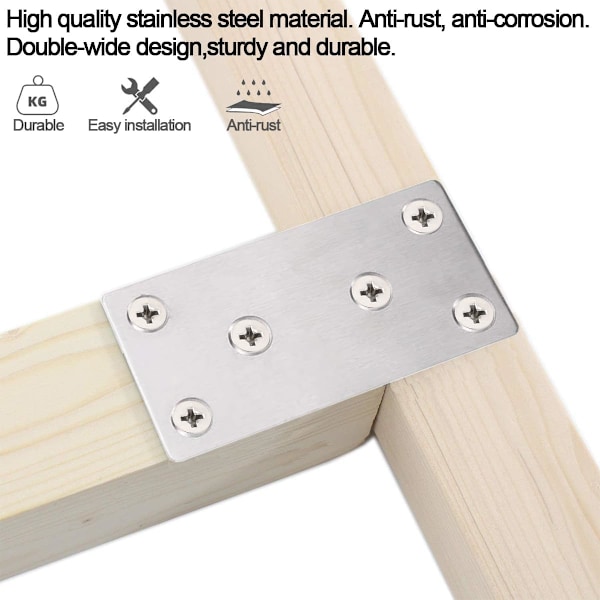 20 stk. flade samlingsplader 80x40mm lige reparationsplader flad pladebeslag forbindelses reparationsplader rustfrit stål (sølv)