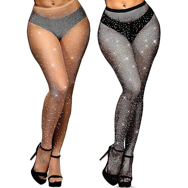 2 st Kvinnors Diamanter Fisknät Strumpbyxor Svart,rhinestones Fisknät Strumpbyxor Glitter Strumpbyxor Kvinnors Mesh Hög Midja Tight Glittrande Rhinestone Fisknät Tigh
