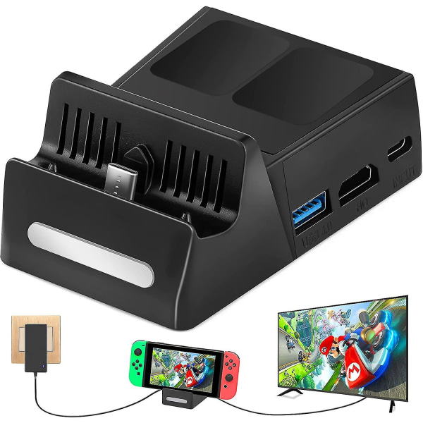 Switch TV-dockningsstation, bärbar Switch TV-dockningsstationsersättning med extra USB 3.0-port, 4k HDMI TV-adapterladdarsats