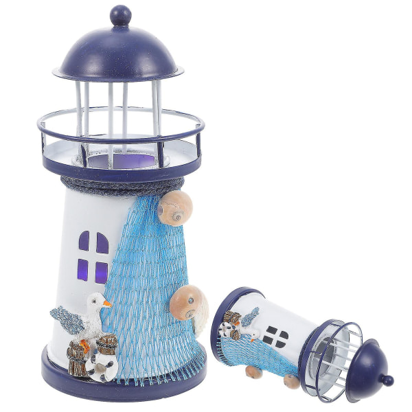 Lighthouse Decor Natical Marine Model Tealight Holder Mediterranean Style Hand Painted Lighthouse Nautical Fish Net Shell Buoy Decor (s/sea Gull)