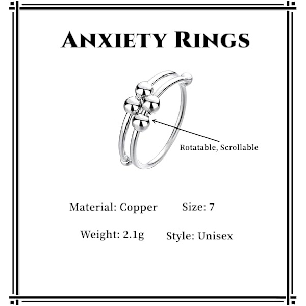 Ångest Ringar, Justerbar Ångestlindrande Koppar Ring, Fyra Kulor Vridande Meditationsring, Mode Dekompressions Smycken (Storlek 7)