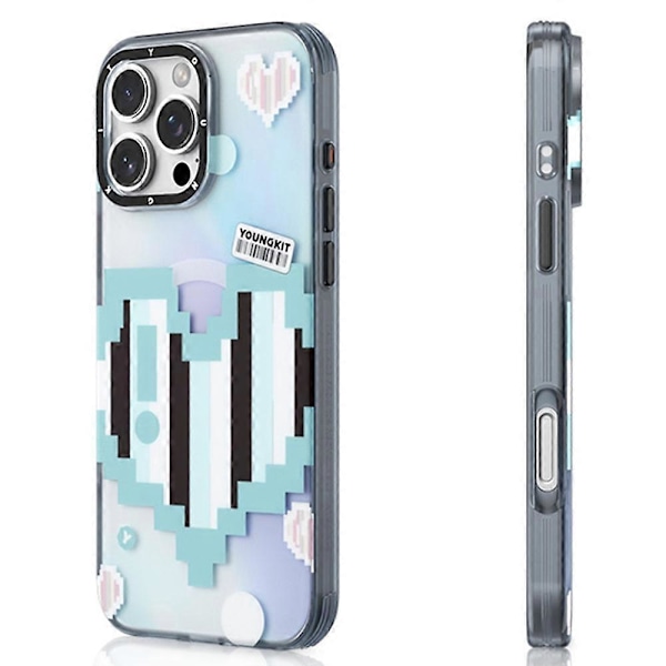 YOUNGKIT Pixel Heart-serie för iPhone 16 Pro Magnetiskt Skal IMD TPU Mobilskydd Design - Multicolor Green