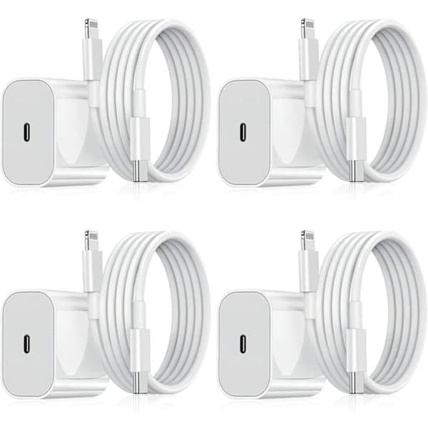 iPhone-oplader - Hurtigoplader - Adapter + 2m kabel 20W 4-pak 4-Pack Lightning