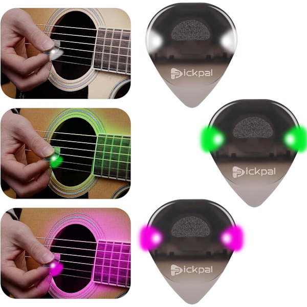 LED-gitarrplektrum, 3-pack med upplysta plektrum, automatiska LED-lysande plektrum, bländande färgglada plektrum för gitarrtillbehör