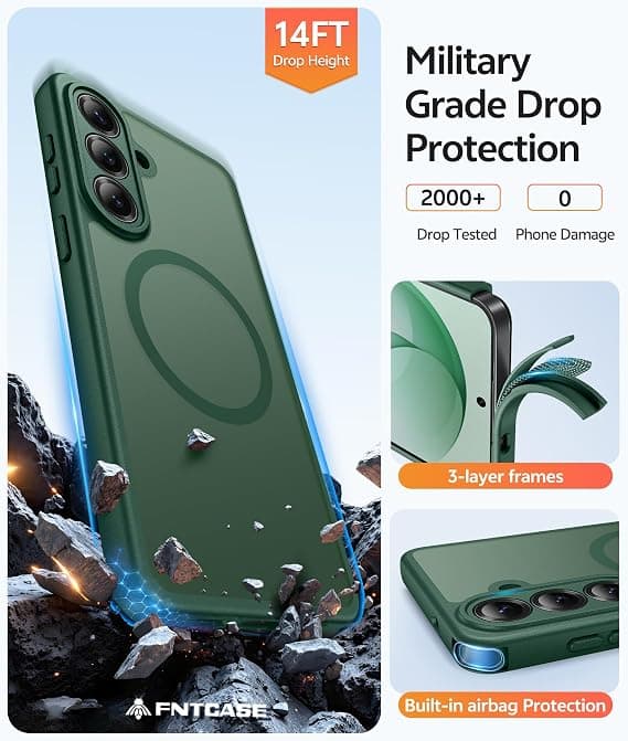 FNTCASE for Samsung Galaxy S26 Plus Case with Screen Protector, MagSafe Compatible, Translucent Matte, Full Camera Protection, Shockproof Green