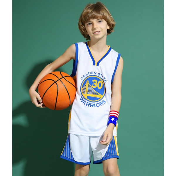 Stephen Curry #30 Baskettröja Set Warriors Uniform för barn och tonåringar Vit White XL (150-160CM)