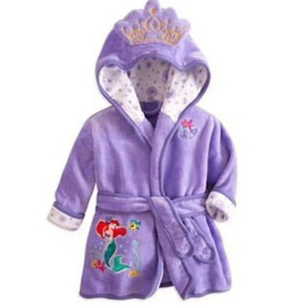 Barnepike i fleece med hette for gutter og jenter, Mikke Mus, badekåpe, nattøy, dyr_y Tw Purple 5-6 Years