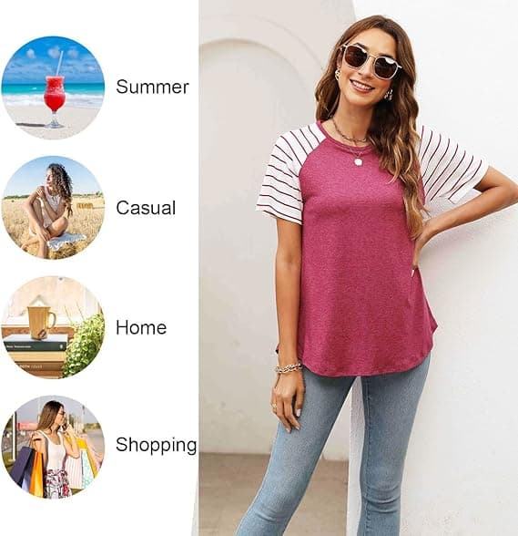 Dame Toppe Sommer Kortærmede Skjorter Raglan Stribede T-shirts