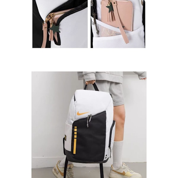 NIKES NIKES stor basketryggsekk, elite luftputeryggsekk, reiseveske, trening, fritidssportsbag, fitness White gold