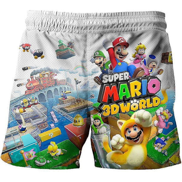 2024 Barn 3D Bro Badebukser Svømmebukser Badetøy Strand Basseng Surf Mesh Super Mario B 9-10Years