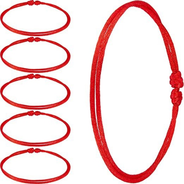 6 stk. Rød armbånd Rød snor armbånd Justerbar Kabbalah Rød knude snor armbånd Amulet Håndlavet venskab Beskyttelse armbånd