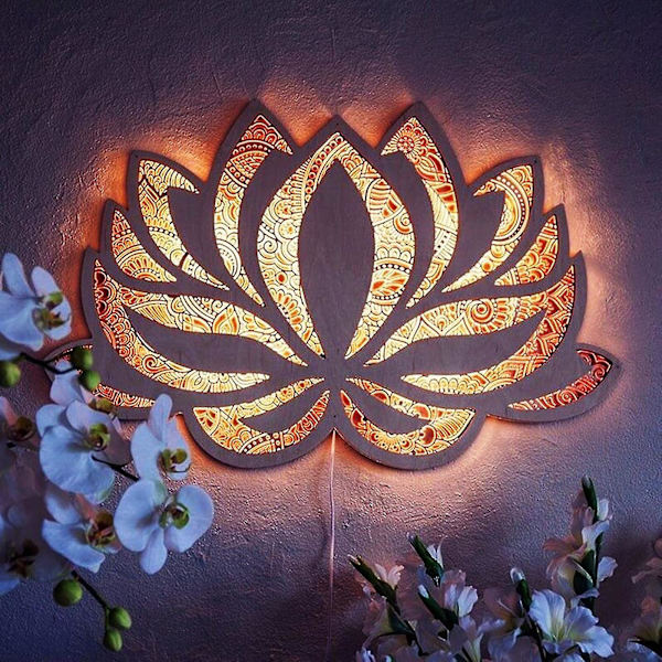 Lotusblomst Mandala Yoga Rom Kunst Trevegglampe Med Dimmer - Perfekt For Avslapping Og Dekorasjon