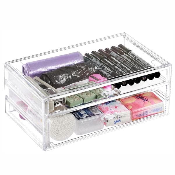 Acrylic Transparent Storage Box Countertop, 2 Large Drawers, Stackable Storage Box.