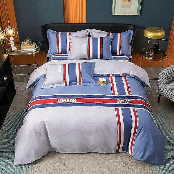 a1114 Sängkläder Union Jack Färgglada Ränder Täcke Påslakan Set Täckesöverdrag Dubbel 3-delars Sängklädesset (1 Påslakan + 2 Örngott) Tm1114 135x200cm 53x78in