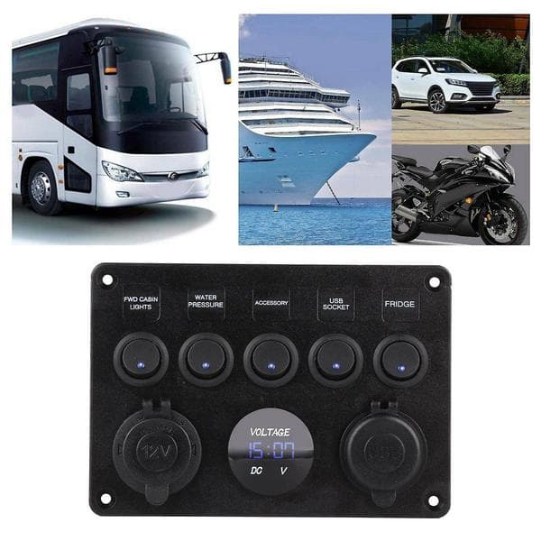 5-vejs 12V/24V Inline sikringsboks LED-kontaktpanel Dobbelt USB Bil Båd Lastbil