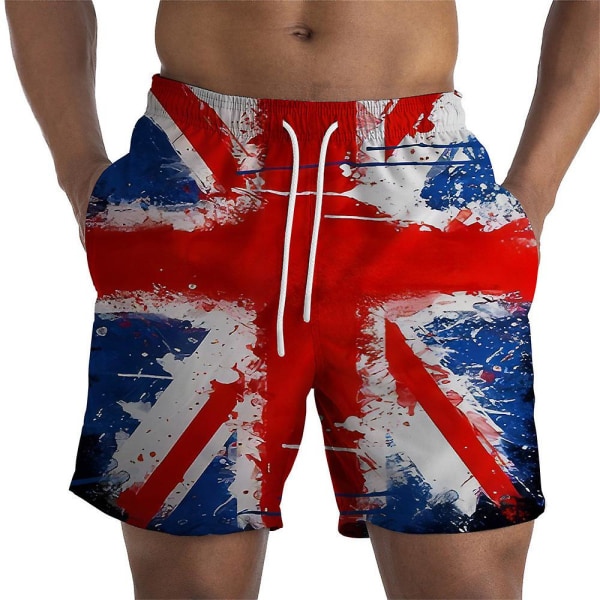 Herr Union Jack tryckta strandbyxor elastisk midja dragsko shorts sommar semester badbyxor 3XL