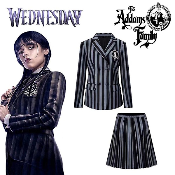 Wednesday Addams Kostume til Piger, Nevermore Academy Skoleuniformsæt, Børne Cosplay Udklædning, Perfekt til Halloween Fest -a Outfit Outfit 5-6 Years