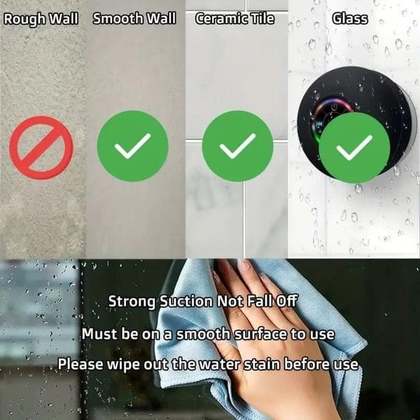 Waterproof Speaker for Shower - Bluetooth with LED, IPX4, Portable Mini Speaker with Suction Cup and Built-in Microphone Black black