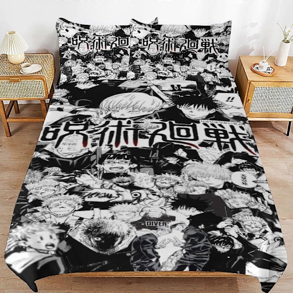 Jujutsu Kaisen Sängkläder Set Påslakan Bekvämt och Lättviktigt Tecknat Sängkläder 3 Delars Sängset Enkel(1 Påslakan och 2 Örngott) hn392 135x200cm 53x78in
