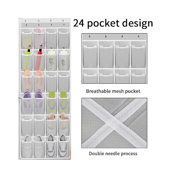 24 Sundries Sko Hengepose Multi-lomme Skopose Dør Oppbevaring Hengepose Light Gray
