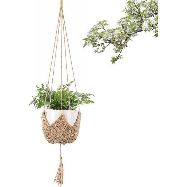 Macrame hængekurve, naturmateriale, hampreb, hængekurv, blomsterpotte, planteholder, ophæng til indendørs og udendørs lofter Brown