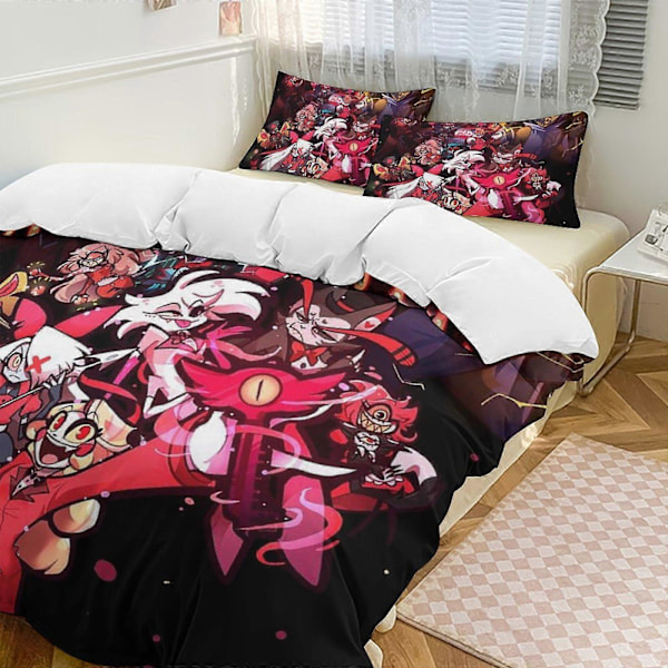 v435 Hazbin Hotel 3-delat Bäddset för Enkelsäng - Inkluderar 1 Enkelt Täcke och 2 Örngott - Färgbeständig Mikrofiber - Hazbin Hotel io435 240x260cm 94x102in