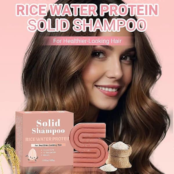 Risvand Protein Solid Shampoo og Balsam Sæt til Hårvækst, Styrkende Hårpleje Duo m/Risprotein & Vitaminer til Skadesreparation Hydrering 2pcs