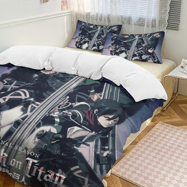 v1329 Attack On Titan Täcke Set Tjockt Mjukt 3 Delars Sängklädesset Året Runt Täcke med 2 Örngott för Vuxna Kvinnor Flickor Tonåringar Hem Rum Deco 135x200cm 53x78in