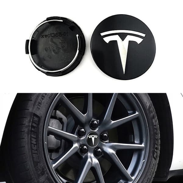 4-pakkaus - Tesla Navikapselit / Vanneembleemit - Auto 77 77 Svart/silver