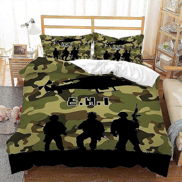 v3028 Sengetøj Militær Camouflage Farve Soldater Dynebetræk Sæt Soveværelse Indretning Sengetøj IU3028 200x200cm 78x78in
