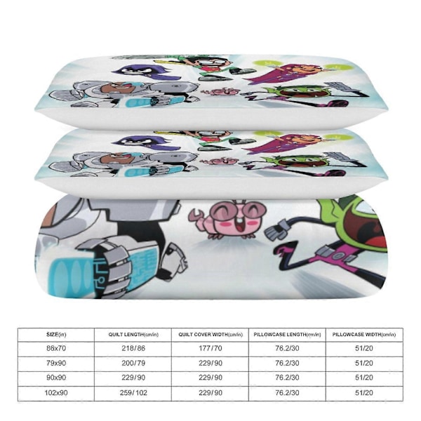 x377 Teen Titans Go 3-osainen vuodevaatesetti Lämmin ja mukava pehmeä pussilakanasetti, jossa 1 pussilakana ja 2 tyynyliinaa makuuhuoneeseen b377 240x260cm 94x102in