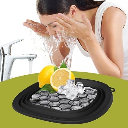 Ice Bath for Face - Foldable Silicone Facial Ice Bath Bowl, Foldable Spa Tool with Built-in Tray, Portable Reusable Washbasin for Firmness